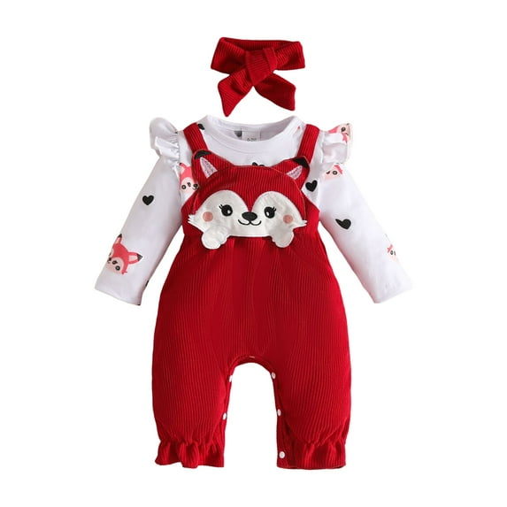 Karoyedx Baby Girl Rompers Long Sleeve Newborn Baby Girl Fall Clothes Floral Bow Jumpsuits Ruffle Long Sleeve Outfit Infant Cute Romper Red Size,12-18 Months