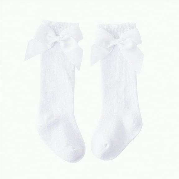 Karoyedx Baby Girl Socks Toddler Baby Kids Girls Solid Knee-High Socks Stockings Mid-Calf Length Princess Sock White Size,5-7 Years