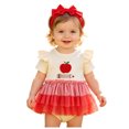 thumbnail image 1 of Karoyedx Baby Girl Summer Dress Newborn Infant Baby Girl Smocked Bubble Summer Short Sleeve Romper Dress Bow Onesie + Headband Red Size,12-18 Months, 1 of 8