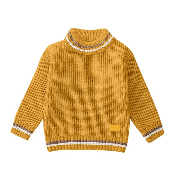 Karoyedx Baby Knit Sweater Boys Winter Warm Cable Knit Sweaters Cute Turtle Neck Casual Quarter Zip Pullover Yellow Size,6-7 Years