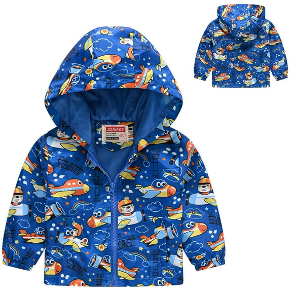Karoyedx Baby Rain Jacket Toddler Boy Hooded Windbreaker Coat Zipper Jacket Fall Lightweight Windproof Outwear for Boys Girls Blue Size,2-3 Years