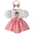 thumbnail image 1 of Karoyedx Baby Rompers Baby Girl Summer Clothes Cute Fruit Embroidery Ruffle Smocked Romper Newborn Girls Bodysuit Dress Pink Size,9-12 Months, 1 of 9