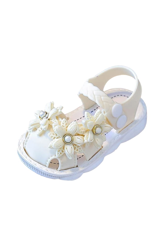 Baby Sandals Baby Girl Squeaky Sandals Infant Shoes Lightwight Non-Slip Toddler Flat Non Slip Close-Toe Breathable Sandals Beige Size,4.5