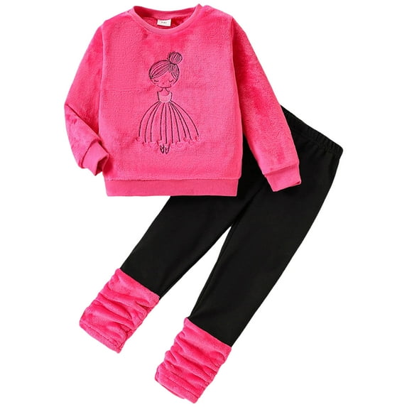 Karoyedx Baby Spring Clothes Baby Outfit Toddler Girl Ruffle Long Sleeve Sweatshirt Bell Pants Cute Spring Clothes Hot Pink Size,5-6 Years