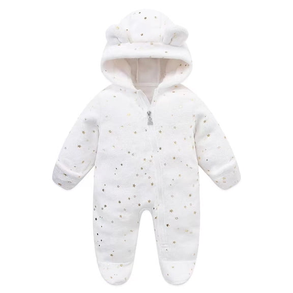Karoyedx Baby Wearing Jacket Baby Snowsuit Newborn Unisex Winter Jumpsuit Infant Hooded Zipper Romper Girls Boys Thicken Warm Outwear Coverall White Size,0-3 Months