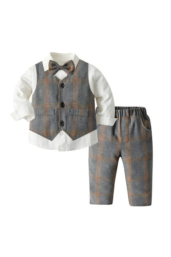 Baby Wedding Outfit Boy Baby Boy Suits Clothes Infant Toddler Formal Gentleman Outfits, Dress Shirt + Vest + Bow Tie + Pants Wedding Set B Size,12-18 Months