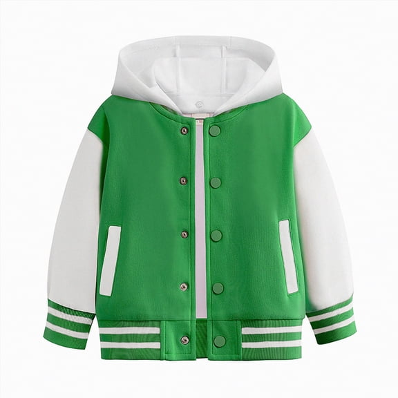 Karoyedx Baseball Jackets for Kids Kids Varsity Jacket Girls Boys Baseball Jacket Bomber Coat School Uniform with Hooded Green Size,2-3 Years