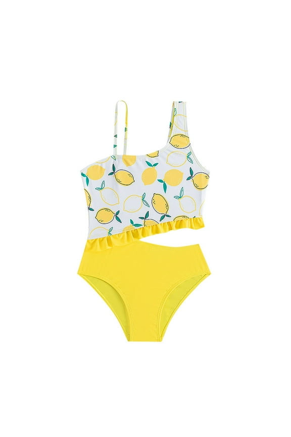 Bathing Suit for Teens Girls One Piece Swimsuits Adjustable Strap Bathing Suits Teen Girl Swim Suit Kids Padded Swimwear Yellow Size,9-10 Years