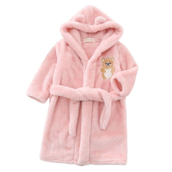 Karoyedx Bathrobe Kids Hooded Bathrobe Flannel Pajama Robe Boys and Girls Soft Towel Morning Gown Pink Size,10-12 Years