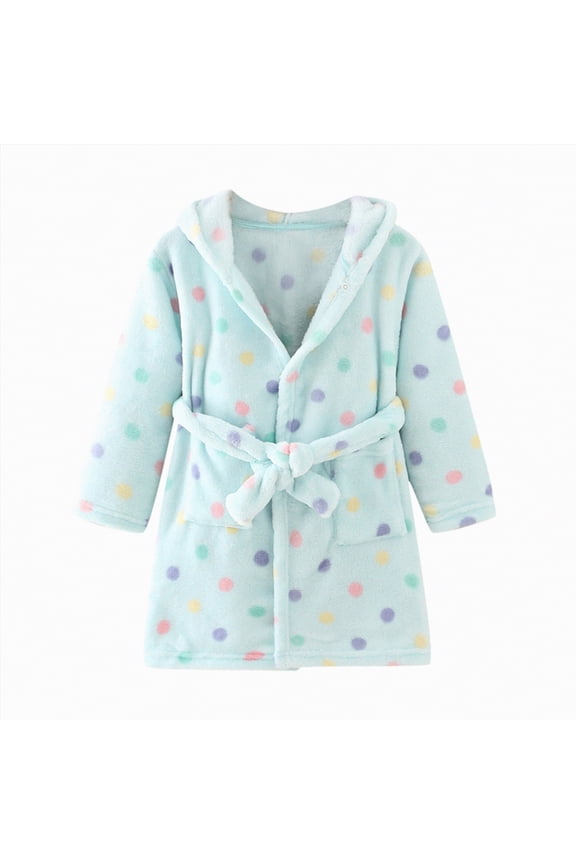 Bathrobes for Teen Girls Toddler Girls Warm Fleece Hooded Robe Cute Graphic Outfit Fall Winter Long Sleeve Warm Robe Light blue Size,5-6 Years