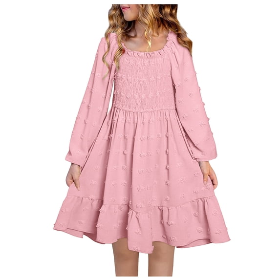 Karoyedx Birthday Girl Dress Toddler Tulle Dress Girl Long Sleeve Tutu Dress Kids Ribbed Dresses Holiday Birthday Outfits Girls Pink Size,4-5 Years