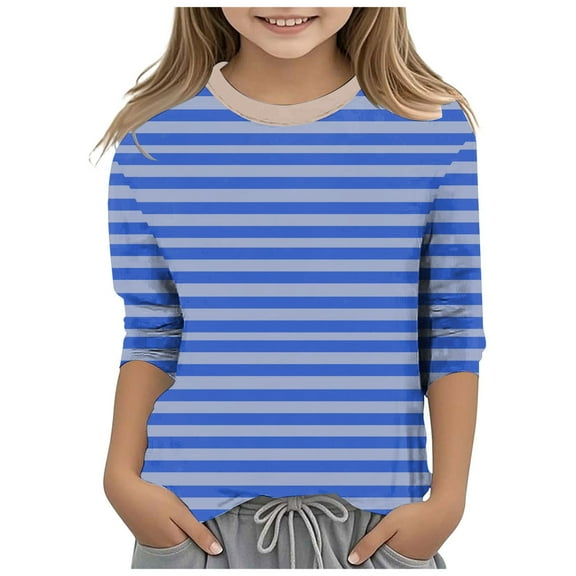 Karoyedx Blouses for Toddler Girls Toddler Baby Girls Long Sleeve Basic Layering Casual T Shirt Knit Ribbed Lace Collared Little Kids Casual Fall Tees Dark Blue Size,4-5 Years