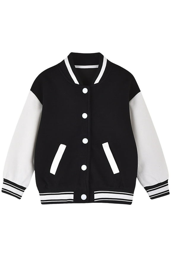 Bomber Jacket Kids Kids Boys Varsity Jacket Baseball Jacket Casual Sport Cardigan Sweatshirt Youth Black Size,2-3 Years
