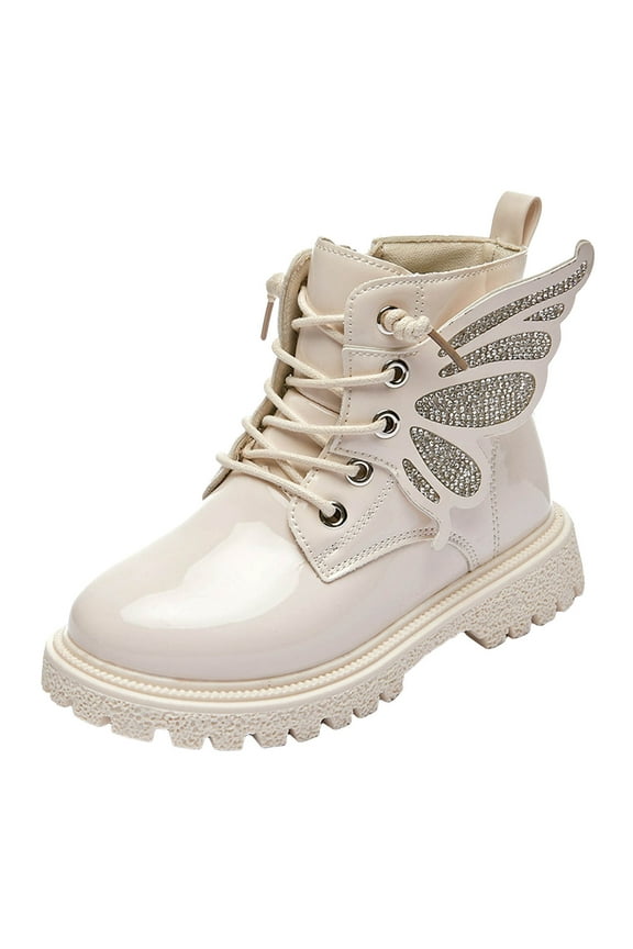 Boots for Girls Girls Lace Up Riding Boots Mid Calf Combat Boots PU Leather Side Zipper Punk Goth Boot Beige Size,10.5