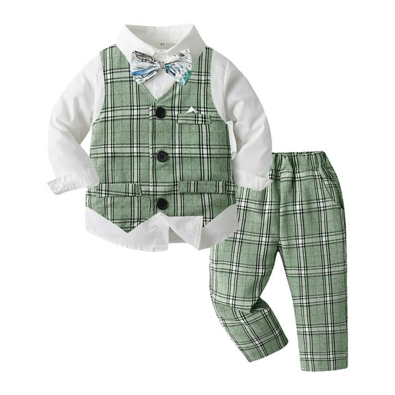 Karoyedx Boy Baptism Outfit Baby Boys Formal Wedding Outfits Toddler Gentleman Bowtie Vest Guest Suits Dress Shirt Pants Set Green Size,18-24 Months