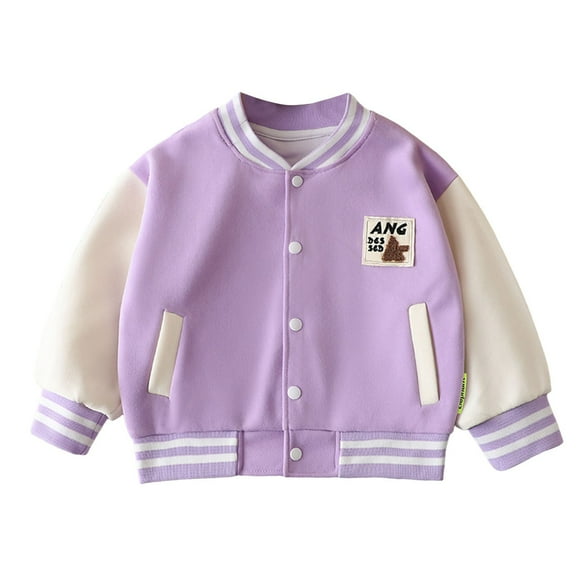 Karoyedx Boy Clothes Kids Baseball Jackets Boys Girls Fit Varsity Jacket Casual Lightweight Plain Button Cardigan School Coat Purple Size,6-7 Years