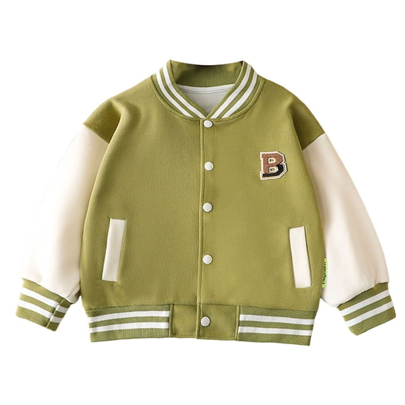 Karoyedx Boy Jacket Kids Baseball Jackets Boys Girls Fit Varsity Jacket Casual Lightweight Plain Button Cardigan School Coat Green Size,8-9 Years