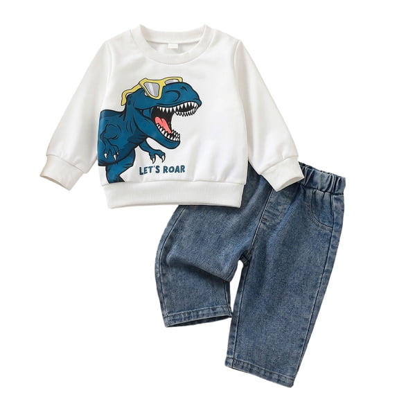 Karoyedx Boy Toddler Clothes Toddler Baby Boy Fall Winter Outfits Letters Print Crewneck Sweatshirt Pants Sets Cute Boy Clothes White Size,12-18 Months