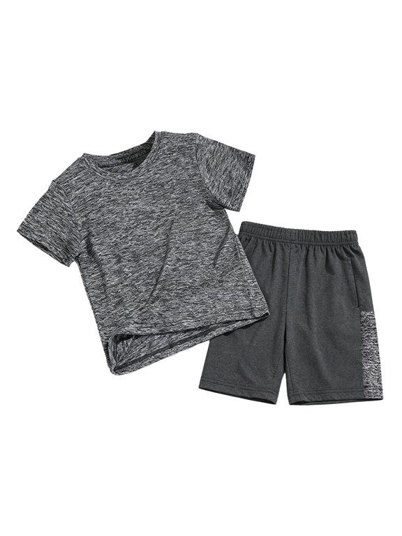 Boys Active Outfits Boys Summer Outfits Moisture Wicking Shirts and Stretch Shorts with Pockets 2 Piece Outfits Grey Size,7-8 Years