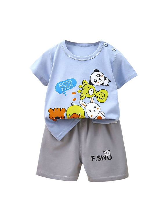 Boys Athletic Sets Toddler Boy Summer Clothes Outfits Kids Cotton Short Sleeve Shirt Shorts Set Sky Blue Size,3-4 Years