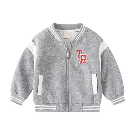 Karoyedx Boys Baseball Jackets Kids Baseball Jackets Boys Girls Varsity Bomber Jacket Casual Lightweight Sports School Jacket Grey Size,4-5 Years