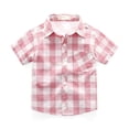 thumbnail image 1 of Karoyedx Boys Button Up Shirt Boys Plaid Button Down Shirt Casual Short Sleeve Summer Shirts Cotton Daily Travel Festivals School Outdoor Family Gatherings Light Pink Size,2-3 Years, 1 of 2