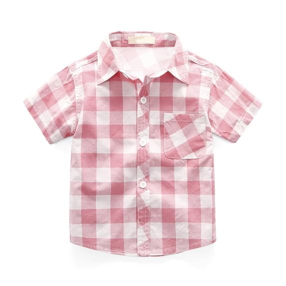Karoyedx Boys Button Up Shirt Boys Plaid Button Down Shirt Casual Short Sleeve Summer Shirts Cotton Daily Travel Festivals School Outdoor Family Gatherings Light Pink Size,2-3 Years