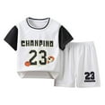 thumbnail image 1 of Karoyedx Boys Clothes Boys Athletic Shorts Set Performance Crew Neck T-Shirt and Mesh Short 2 Piece Outfit for Active Kids White Size,4-5 Years, 1 of 9