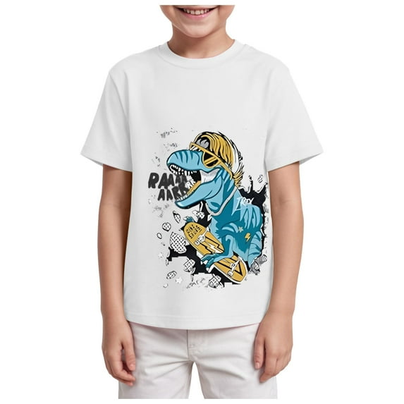 Karoyedx Boys Crew Neck T-shirts Toddler Boy Girl Shirts Short Sleeve Kid T-Shirt Graphic Tees Tops White Size,5-6 Years