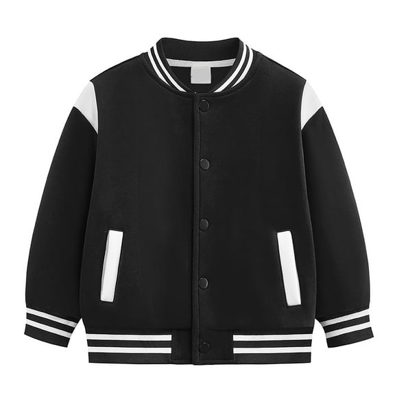 Karoyedx Boys Fall Jacket Kids Varsity Jacket Girls Boys Baseball Jacket Bomber Coat School Uniform with Pocket Black Size,9-10 Years