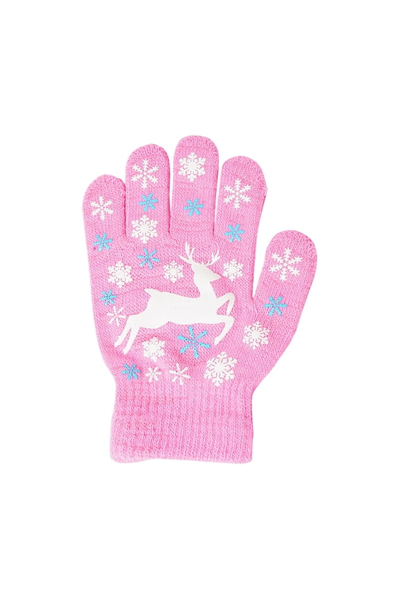 Boys Gloves Winter Kids Gloves Soft Knitted Fawn Pattern Children Gloves for Girls & Boys Stretchy Gloves for Cold Weather Pink Size,One Size