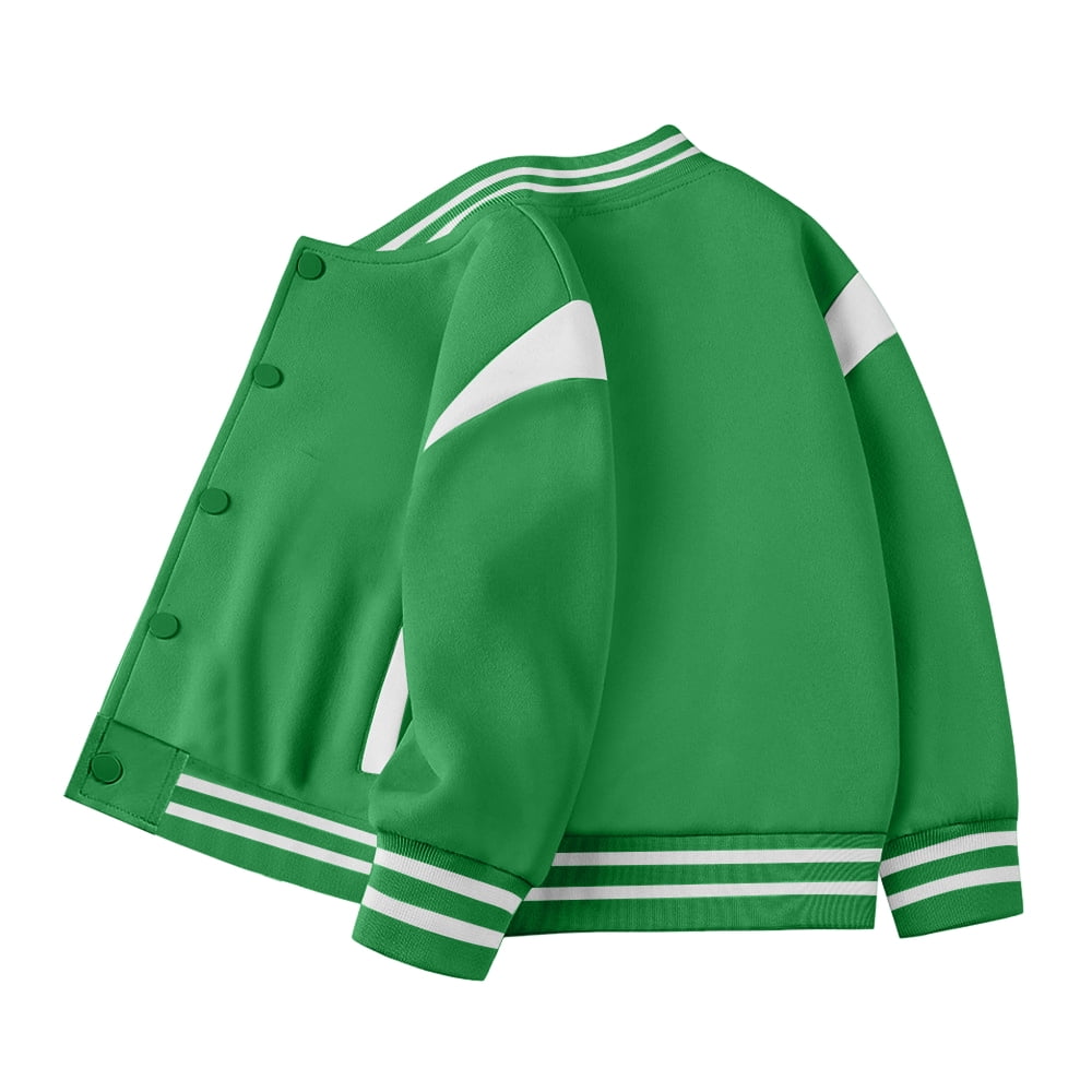 Karoyedx Boys Jackets Kids Varsity Jacket Girls Boys Baseball Jacket Bomber Coat School Uniform with Pocket Green Size,11-12 Years