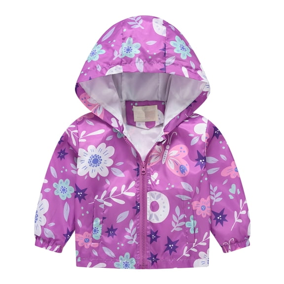Karoyedx Boys Lightweight Jacket Toddler Baby Boys Hooded Windbreaker Jacket Cartoon Zip Rain Jacket Lightweight Outdoor Kids Raincoat Purple Size,2-3 Years