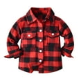thumbnail image 1 of Karoyedx Boys Long Sleeve Shirts Boys Girls Flannel Plaid Shirt Jacket Long Sleeve Lapel Button Down Pocketed Shirts Regular Fit Casual Fall Coat Red Size,5-6 Years, 1 of 9