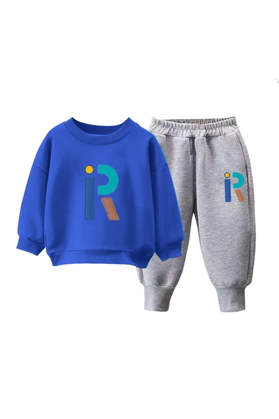 Boys Outfit Sets Toddler Baby Boy Clothes Crewneck Sweatshirt Long Sleeve Letter Print Shirt with Pants Cute Fall Winter Outfits Blue Size,4-5 Years