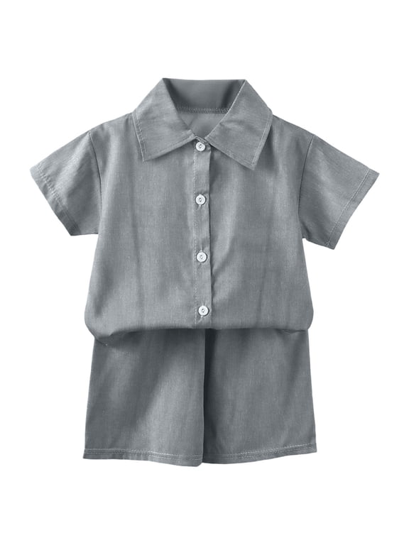 Boys Outfits 2 Piece Boy Outfits Short Sleeve Shirt and Shorts Set Beach Vacation Summer Clothes Grey Size,7-8 Years