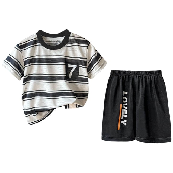 Karoyedx Boys Outfits Boys Shorts Sets - 2 Piece Short Sleeve Crewneck Tee and Performance Shorts for Boys Black Size,12-18 Months