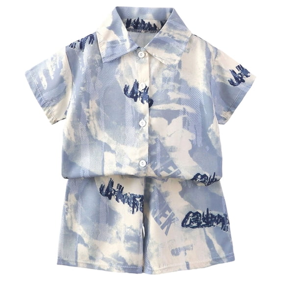 Karoyedx Boys Outfits Boys Summer Outfits 2 Piece Casual Hawaiian Shirt and Short Set Holiday Beach Shirts for Kids Light Blue Size,13-14 Years