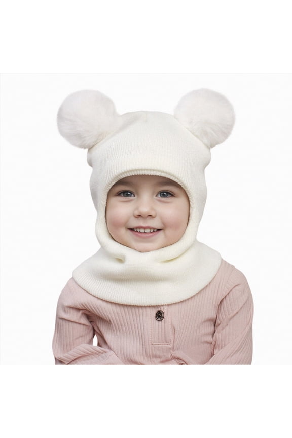 Boys Scarves Autumn And Winter Pullover Hat Children's Double Ear Hat Solid Color Cute Knitting Yarn Men's And Women's Baby Hat White Size,One Size