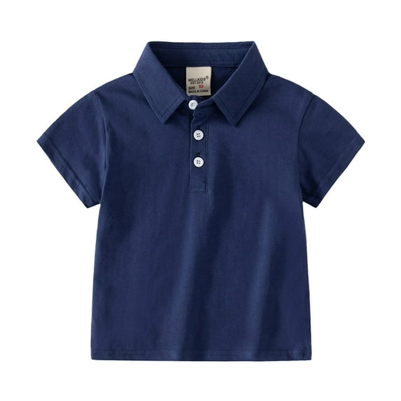 Karoyedx Boys Shirts Toddler Boys Polo Shirt Cotton Short Sleeve Button Up Shirt Cartoon Pattern Tee Boys Top Undershirt Summer Navy Size,3-4 Years