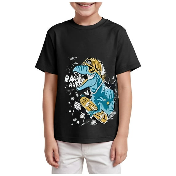 Karoyedx Boys T-Shirt Boys Short Sleeve T-Shirts Kids Crew Neck Basic Casual Tees Summer Loose Fit Shirts Tops Black Size,7-8 Years