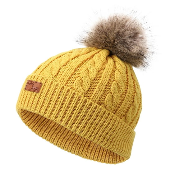 Karoyedx Boys Winter Hats Winter Hat for Kids Children Girls Beanie with Pom Pom Girls Accessories Knit Beanies Cap Yellow Size,1-4 Years