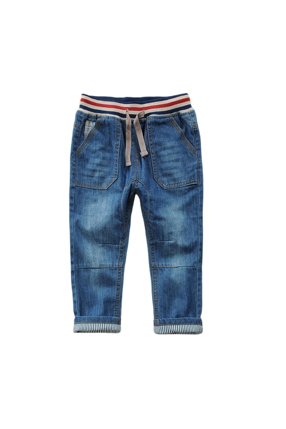Cargo Jeans for Boys Toddler Boy Jeans Stretch Fit Elastic Waist Pull On Relaxed Boys Pant Active Athletic Youth Outdoor Soft Teenage Streetwear Dark Blue Size,7-8 Years