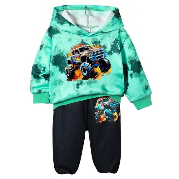 Karoyedx Clothes for Boys Boy's 2 Piece Outfits Colorful Graphic Print Long Sleeve Hoodie and Sweatpants Set Tracksuit Green Size,9-12 Months