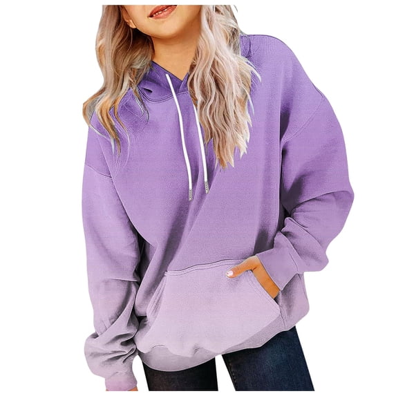 Karoyedx Clothes for Teens Girls Rainbow Pullover Hoodie Long Sleeve Sweatshirt Tops with Kangaroo Pocket Winter Clothes Purple Size,9-10 Years