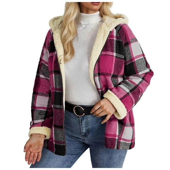 Karoyedx Coats for Women Winter Fleece Jackets for Women Winter Women's 2025 Double Breasted Lapel Neck Flannelette Coat, Warm Outwear Jackets Hot Pink Size,XL