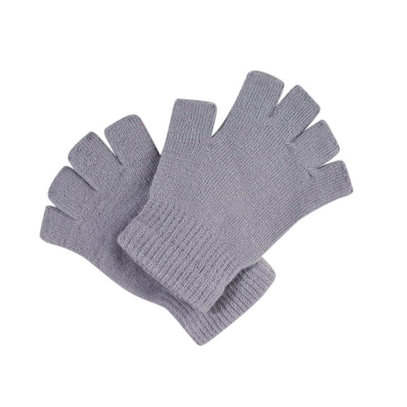 Karoyedx Cotton Gloves Kids Writing Gloves Stretch Knitted Wool Show Finger Solid Color Cycling Gloves Grey Size,One Size