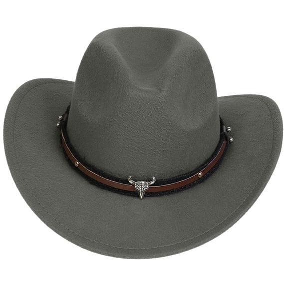 Karoyedx Cowboy Hat for Kids Western Cowboy Hat for Girls & Boys Wide Brim Cowgirl Hat with Band Grey Size,3-18 Years