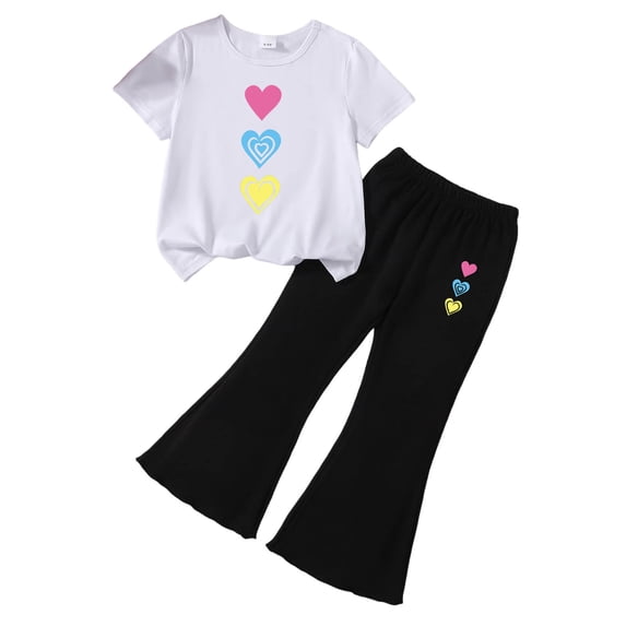 Karoyedx Cute Outfits for Teens Tween Girls Clothes Short Sleeve Graphic T-Shirt Top + Cargo Pants 2pcs Outfit Set E Size,4-5 Years