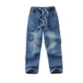 thumbnail image 1 of Karoyedx Denim Jeans for Teens Boys Jeans Baggy Classic Straight Leg Drawstring Elastic Waist Loose Denim Pants with Pockets Blue Size,3-4 Years, 1 of 7